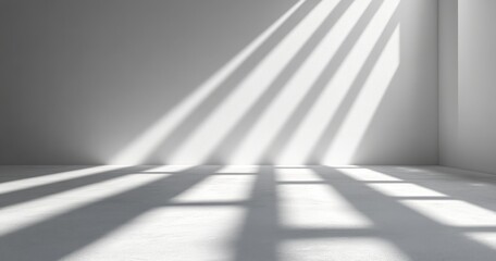 Light and Shadow Play in Minimalist Room with Soft Gray Walls and Floor, Creating a Peaceful Atmosphere Perfect for Modern Artistic Projects