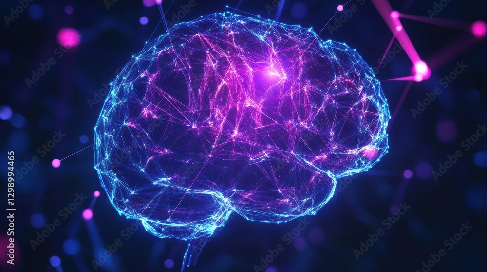 Poster neon abstract brain network with futuristic digital connections for innovative development artificia