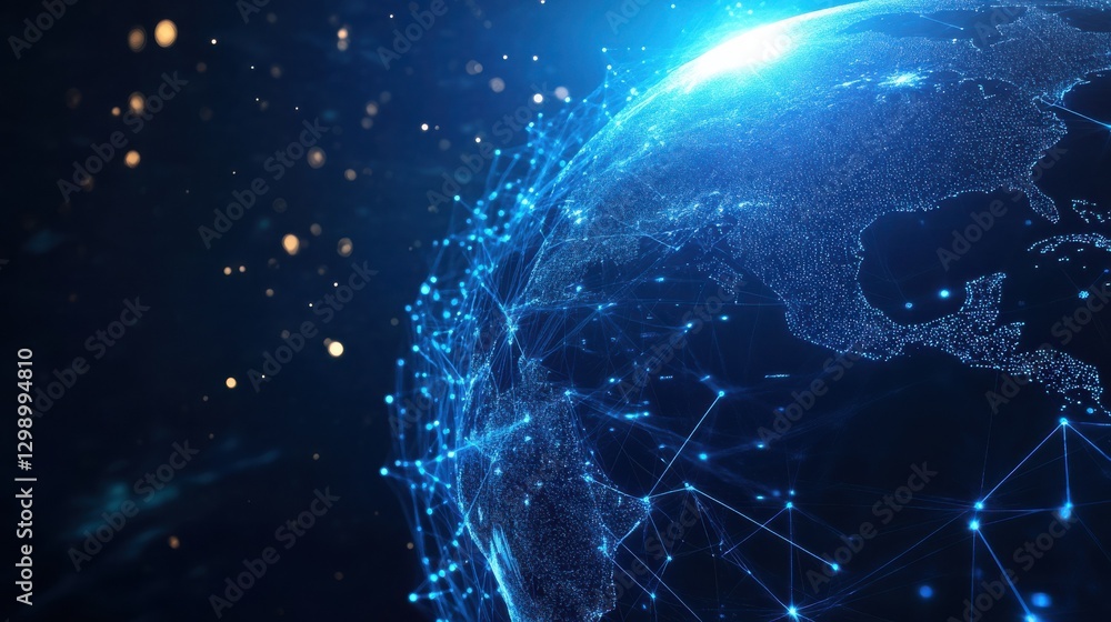 Poster an abstract globe shines with blue light, symbolizing a global network and the vast expanse of cyber