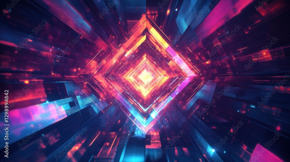 Aufkleber generative ai abstract illustration of geometric shapes and structures in colorful neon colors and l