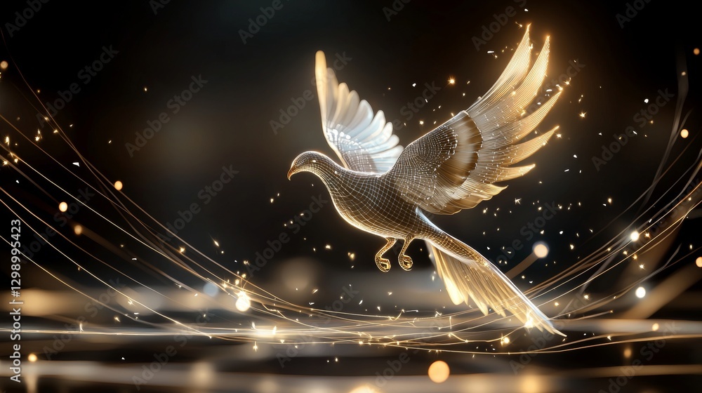 Poster majestic bird in flight digital artwork ethereal environment dynamic perspective illuminated with sp