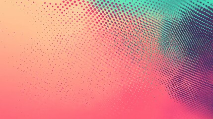 Obraz premium Abstract halftone gradient with warm pink and cool teal color overlay digital background. Silkscreen Print. Illustration