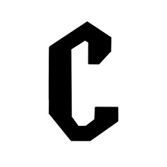 Fototapeta premium Magic Bold letter C of latin english language. Black font symbol in hand drawn doodle style. Vector illustration isolated on white background. For presentation, logo, branding, font, education.