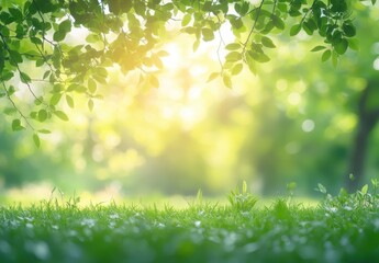 Obraz premium Lush Green Leaves Illuminated by Warm Sunlight in a Serene Natural Setting Capturing the Beauty of Nature's Tranquil Environment and Vibrant Life