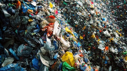Waste Pile of Mixed Plastic Debris in Landfill Site