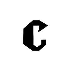 Obraz premium Magic Bold letter C of latin english language. Black font symbol in hand drawn doodle style. Vector illustration isolated on white background. For presentation, logo, branding, font, education.