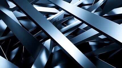 Abstract 3D Blue Metal Bars Geometric Pattern