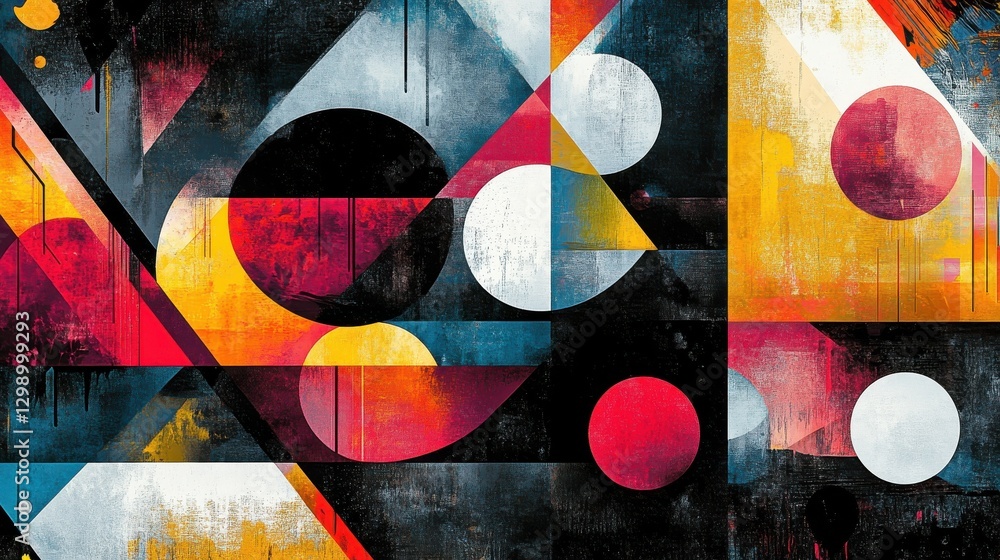 Aufkleber a modern wallpaper design featuring vibrant geometric patterns with circles, triangles, and bold col