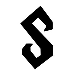 Magic Bold letter s of latin english language. Black font symbol in hand drawn doodle style. Vector illustration isolated on white background. For presentation, logo, branding, font, education.