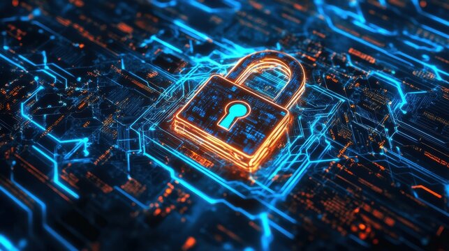 Cybersecurity. Digital lock icon, cybersecurity tech network data protection, virtual dashboard. Online internet authorized access against cyber threats, privacy business data concept.
