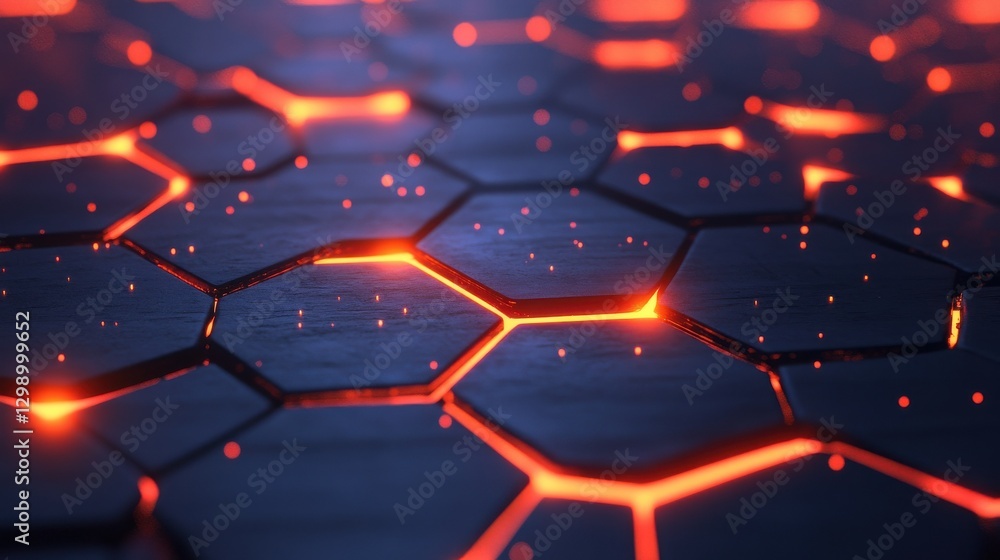 Poster a hexagon pattern with glowing lights forms an abstract background, offering a futuristic and tech-i