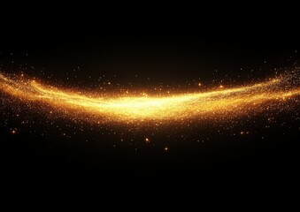 Magical golden wave of sparkling lights across a dark background creating a cosmic and mystical atmosphere for creative projects or digital designs