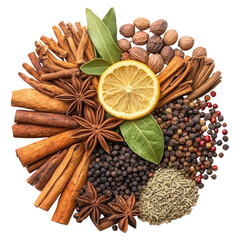 Fototapeta premium Exotic spices and herbs for culinary seasoning , Food concept, isolated on transparent background