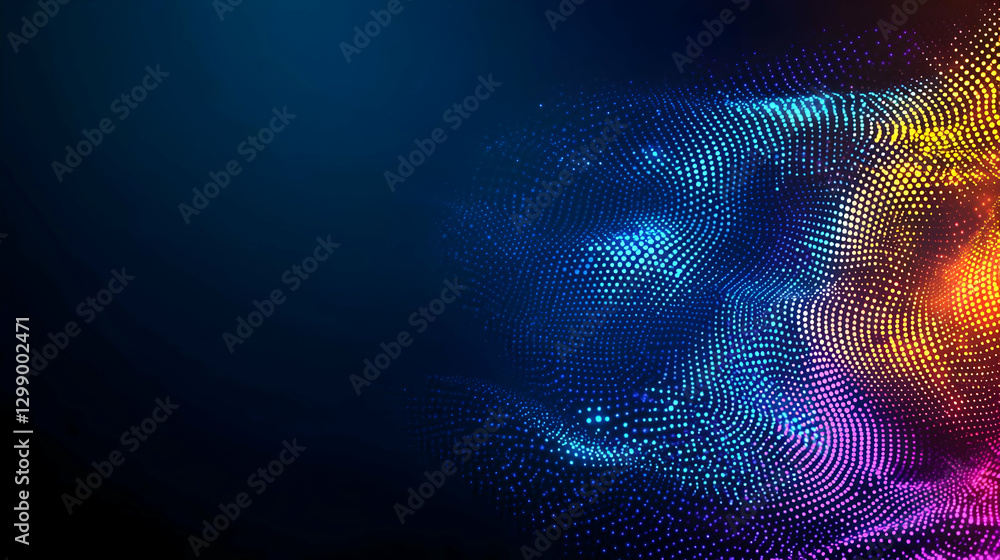Aufkleber abstract digital particle waveform on dark blue background with gradient color and futuristic lighti