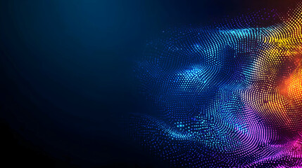Abstract Digital Particle Waveform On Dark Blue Background With Gradient Color and Futuristic Lighting