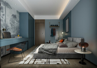 3d render of modern hotel room bedroom