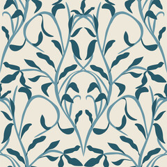 Elegant seamless textile pattern featuring delicate botanical design in blue tones
