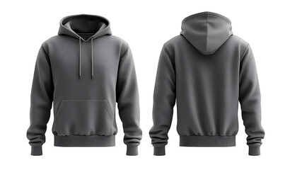Gray hoodie mockup, on transparent background. Front and back views. high resolution PNG file