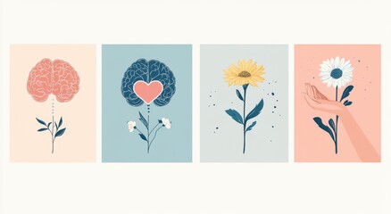 Fototapeta premium Abstract illustrations depicting mental health, emotions, nature, and connection
