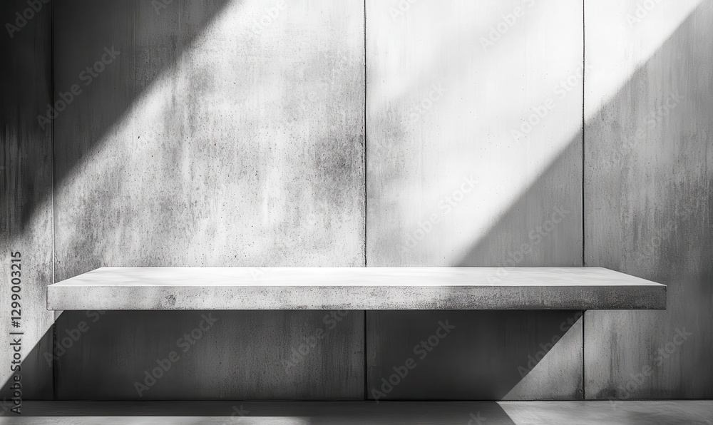 Aufkleber minimalist concrete shelf against textured gray wall with soft shadows creating a serene and modern 