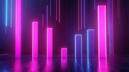 Neon-toned digital bar graph depicting financial progress on a futuristic background