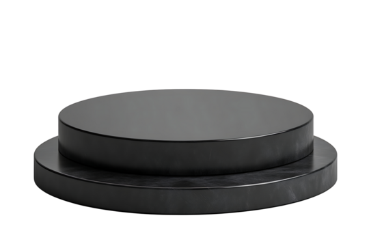 Black podium isolated on transparent background. Empty product presentation pedestal display stand. high resolution PNG file