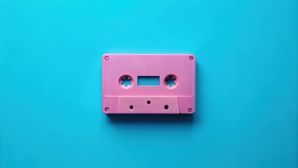 Fototapeta premium A Pastel Pink Audio Cassette on a Vibrant Blue Background A Nostalgic View of Analog Sound Recording