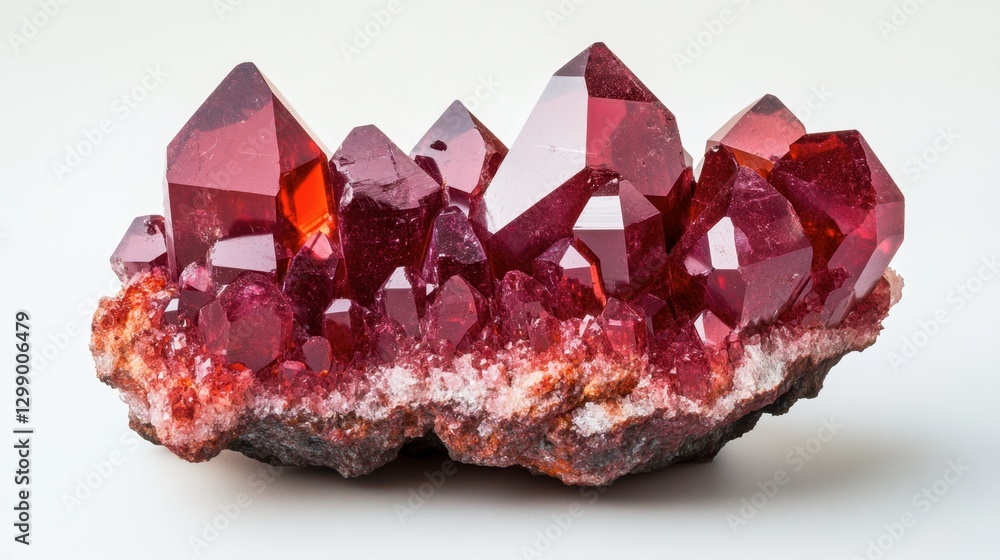 Poster brilliant red crystal cluster on white background for display use