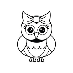 A cute owl with a big bow on its head line art vector illustration