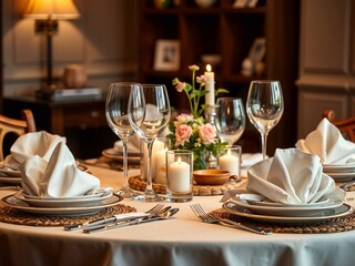 Setting the festive table with glasses