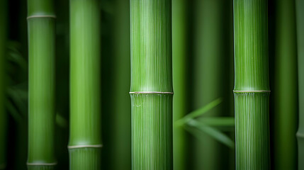 Close-up of green bamboo stalks in natural outdoor light with detailed textures and patterns