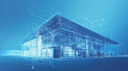 Futuristic Warehouse Architectural Blueprint Illustration