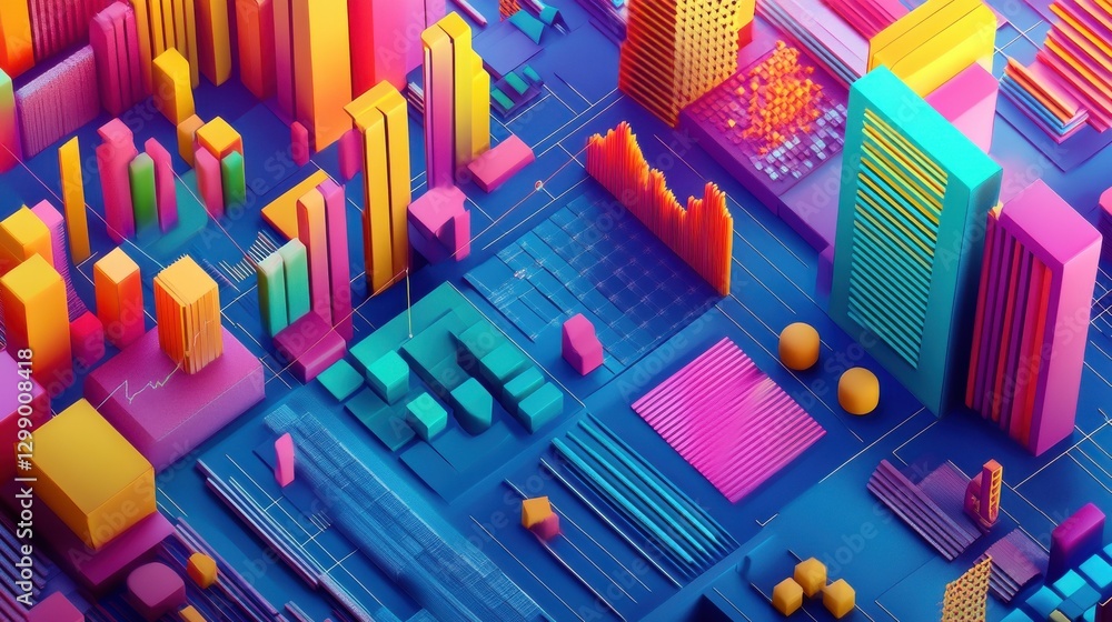 Poster vibrant view of data analysis with colorful charts and graphs, highlighting trends and insights for 