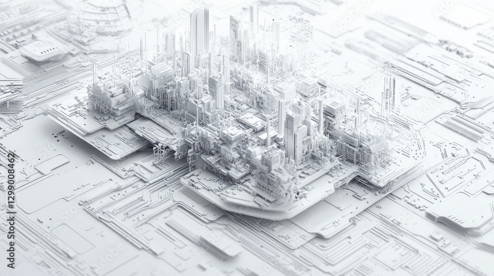 Poster futuristic digital circuit network is created as a transparent png image with a sleek white backgrou