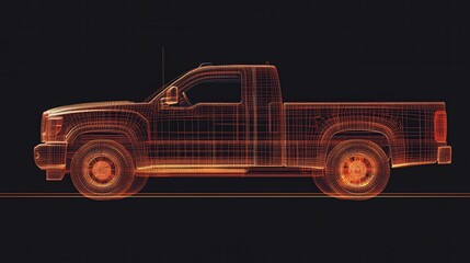 Line art illustration of a truck car displayed in a holographic wireframe style Elegant and visually appealing design