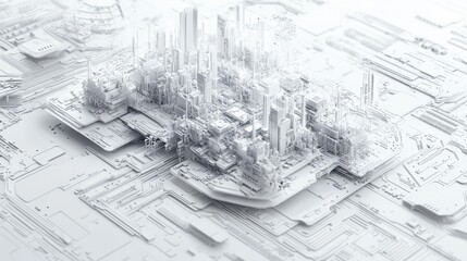 Futuristic digital circuit network is created as a transparent PNG image with a sleek white background for design overlays and effects._00001_