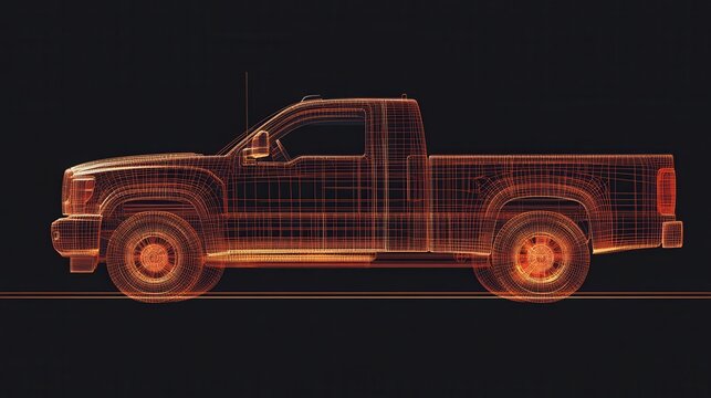 Line art illustration of a truck car displayed in a holographic wireframe style Elegant and visually appealing design