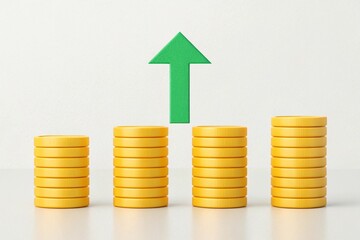 financial growth illustration with ascending stacks of coins and upward arrow
