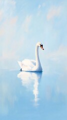 Obraz premium White swan gliding pastel blue lake