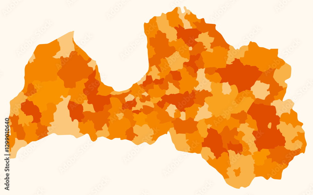 Poster map of latvia with regions. just a simple country border map with region division. orange color pale