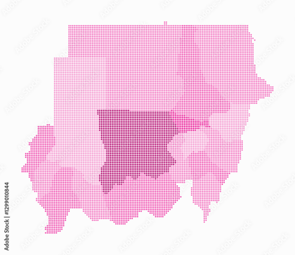 Poster sudan dotted map. digital style map of the country on white background. sudan shape with circle dots