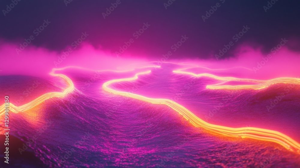 Poster render of abstract neon background with colorful speedway lines and glowing energy stream, abstract,