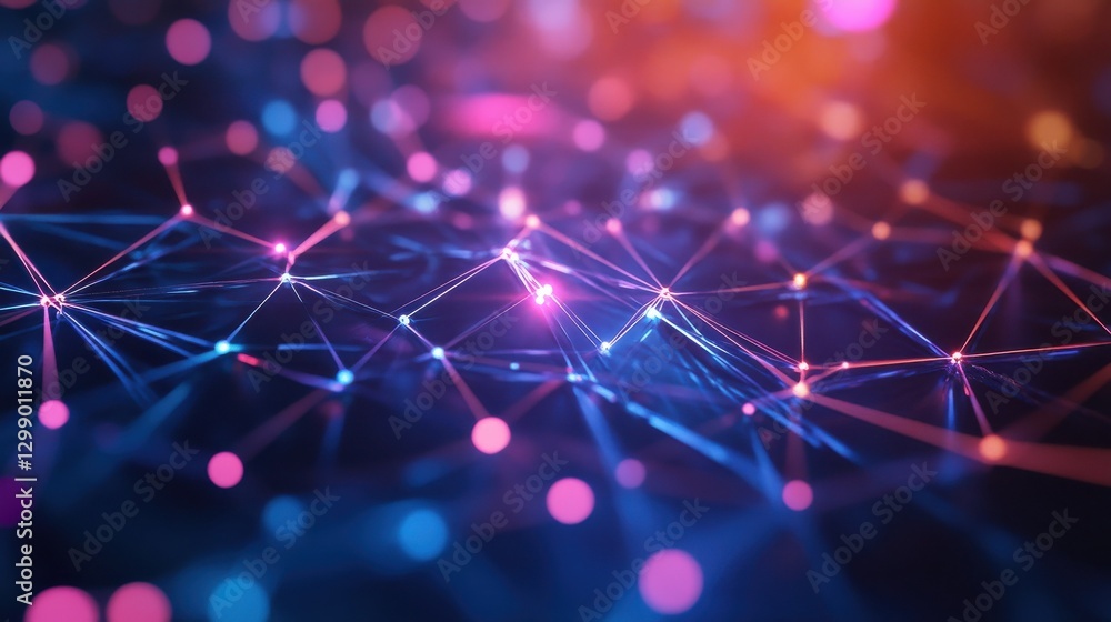 Poster colorful network of interconnected nodes and lines in a digital setting