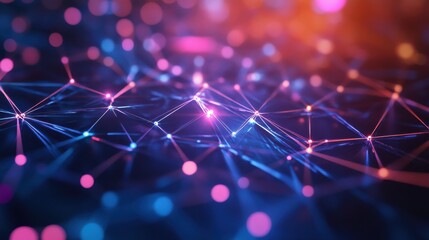 Colorful network of interconnected nodes and lines in a digital setting