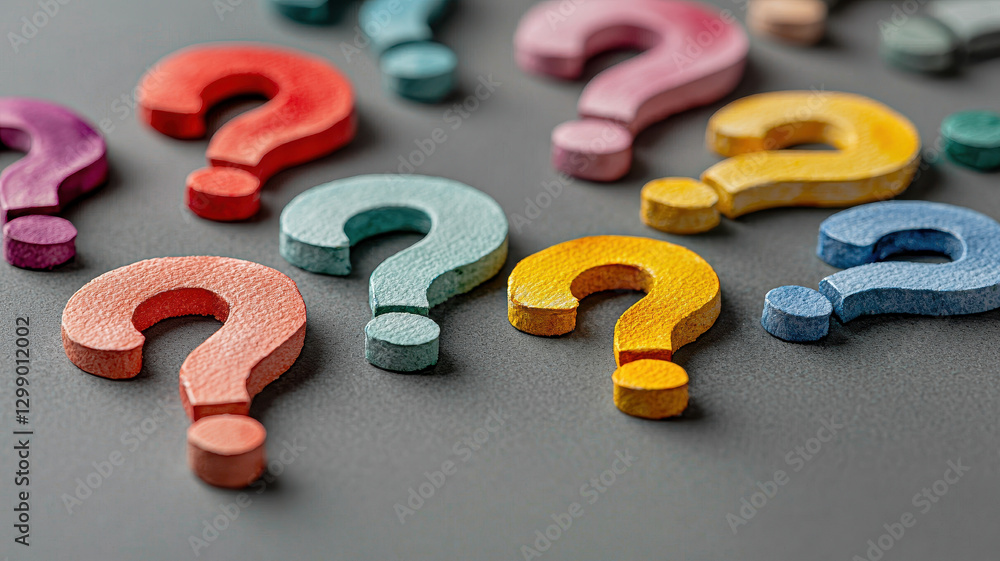 Aufkleber colorful question marks on textured surface, creating playful and curious atmosphere