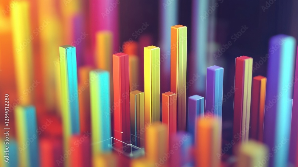Poster dynamic bar charts emerge from geometric cube data visualization abstract environment colorful graph