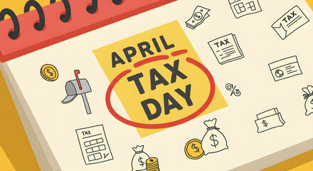 Tax day concept. The USA tax due date marked on the calendar.