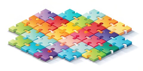 A vibrant array of interlocking puzzle pieces, symbolizing collaboration, connection, and the completion of a complex project through teamwork and shared effort
