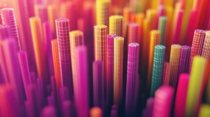 Dynamic bar charts emerge from geometric cube data visualization abstract environment colorful graph concept