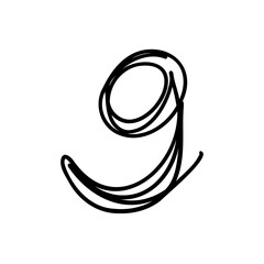 Handwritten letter g of latin english language. Black font symbol in hand drawn doodle style. Vector illustration isolated on white background. For presentation, logo, branding, font, education.
